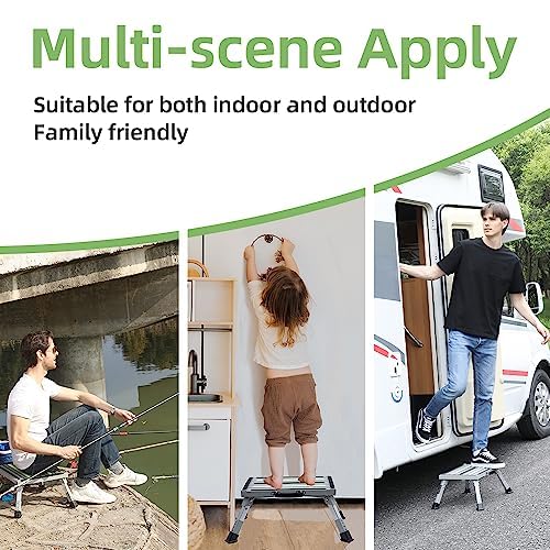 GarfatolRv Iron RV Steps, 4-Level Adjustable Folding Step Stool with Non-Slip Rubber Feet, Non-Slip Fluorescent Strip Platform Rv Accessories, Supports Up to 1000 lbs - Gray