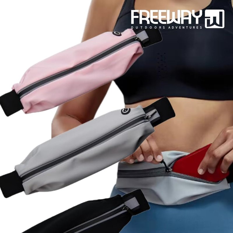FREEWAY OUTDOORS ADVENTURES Running Belt for Men & Women - Secure Jogging Pouch for Phone, Keys & Essentials. Water Resistance, Adjustable for All Cell Phones (BLUE)