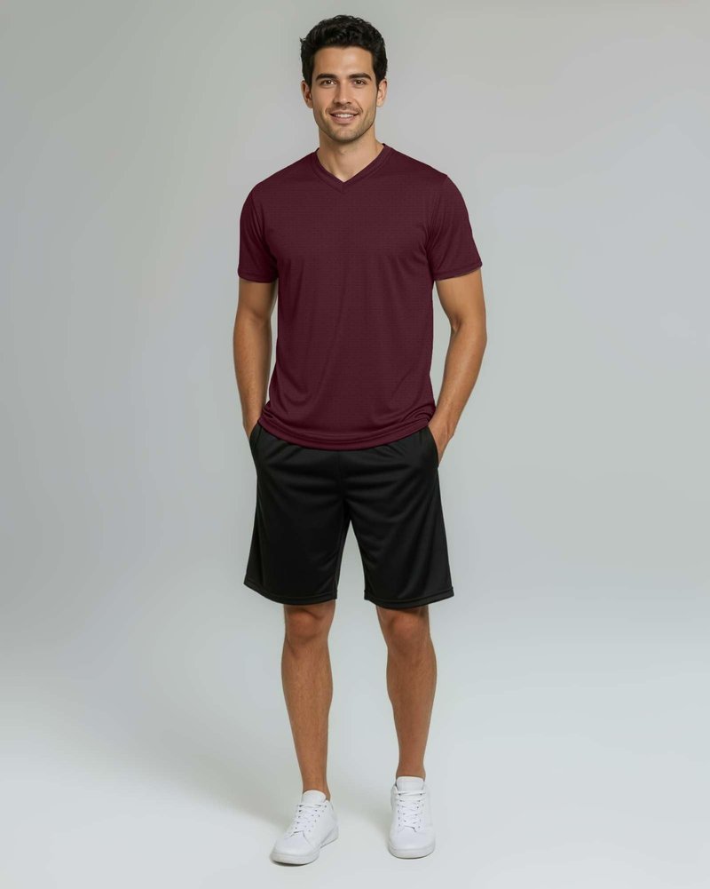 Real Essentials 5 Pack: Men's Breeze Tech V-Neck Dry Fit T-Shirts Moisture Wicking Athletic Workout & Gym Shirts- Set 7, M