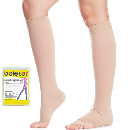 Beister Medical Open Toe Knee High Calf Compression Socks for Women & Men, Firm 20-30 mmHg Graduated Support Hosiery for Varicose Veins, Edema, Flight, Pregnancy （A Pair）