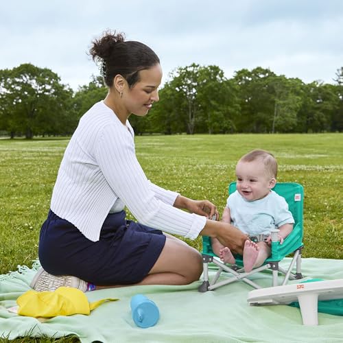 Bright Starts Pop 'N Sit Portable Booster, Indoor/Outdoor Use, Floor Seat with Feeding Tray, Teal, 6 Mos - 3 Yrs
