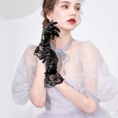QPIXVB Black Lace Gloves,black gloves costume,Tea Party Glove,Elegant Glove for Bridal Wedding Sunblock Mesh Goth,vampire costume women dress,gothic dresses for women,halloween accessories