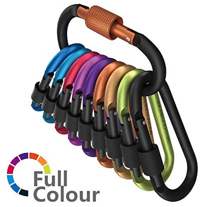 Carago Carabiner Clips with Screw Gate, 10 Pack Carabiners Hiking Clips with 7.5mm Diameter Aluminum Rod (10 Color (10 Pack))