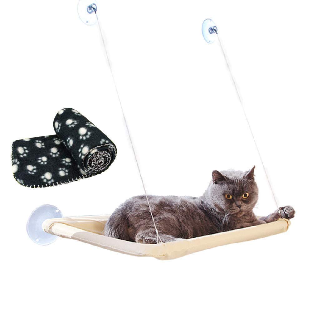 JZK Cat Window Hammock + Blanket, Suction Cup Pet Hanging Bed, Black Blanket for Cat Perch