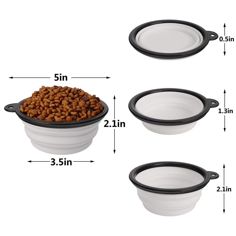 Dog Bowl Pet Collapsible Bowls,2 Pack Portable and Foldable Pet Travel Bowls Collapsable Dog Water Feeding Bowls Dish for Dogs Cats and Small Animals, (Small, Black+White)