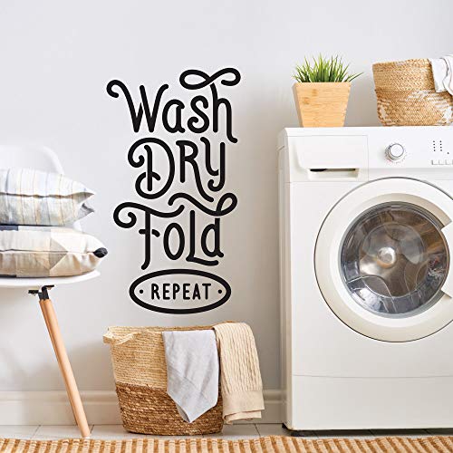 RoomMates RMK4567SCS Wash Dry Fold Repeat Peel and Stick Inspirational Quote Wall Decals for Laundry Room, Black
