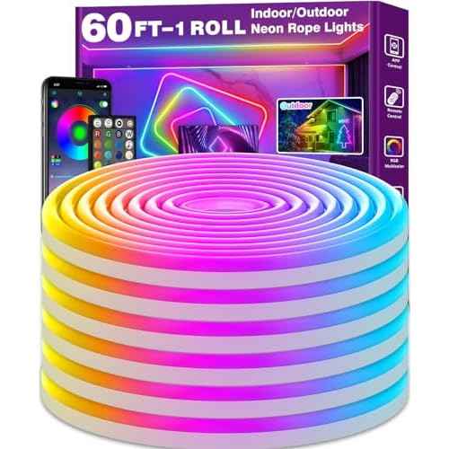 AILBTON 60Ft Neon Rope Lights,Flexible Led Rope Lights Control with App/Remote,Multiple Modes Rope Lights,IP65 Outdoor RGB Led Neon Light Waterproof,Music Sync Gaming