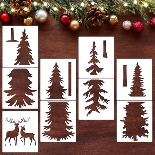 Large Pine Tree Stencils for Painting on Wood Reusable Christmas Pine Tree Template, Giant Fence Stencils for Wall Garden Fence Window Furniture Mural