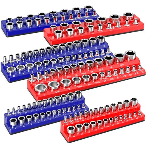 Luney 6PCS Magnetic Socket Organizer Set, Socket Holder Set for 1/2", 1/4" & 3/8" SAE & Metric Trays, Tool Box Organizer Holds 143pcs Sockets(Socket not Included)