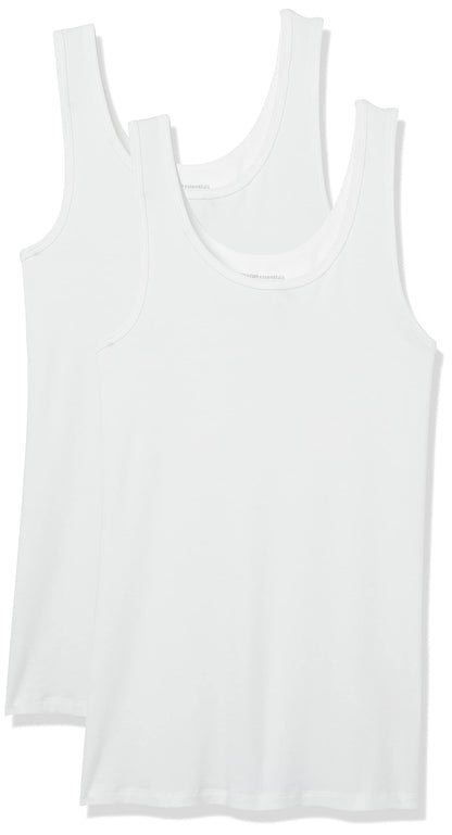 Amazon Essentials Women's Slim-Fit Tank Top, Pack of 2, White, Medium