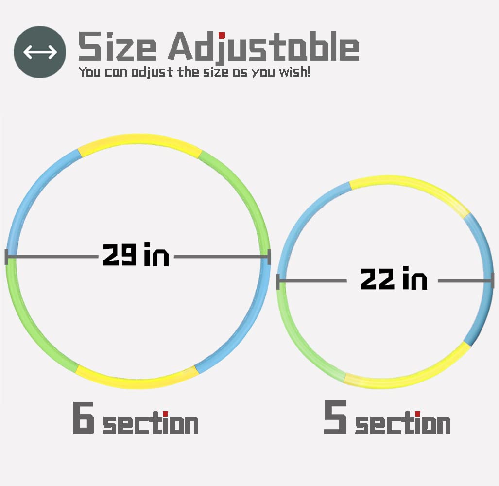 Beakabao Exercise Hoops Set for Kids(6 Parts), Weight and Size Adjustable Detachable Fitness Toys, Suitable for Gymnastics, Dance, Party, Games and Pet Training, 29 Inches (Yellow + Green + Blue)