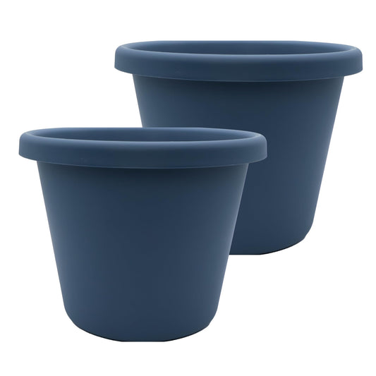 The HC Companies 11.5 Inch Classic Round Planter Pots with Drainage, Rolled Rim Plastic Planters for Indoor & Outdoor Plants, 2-Pack Decorative Flower Pots for Garden, Office & Home Decor, Slate Blue