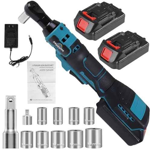 3/8'' Cordless Ratchet Wrench, 60FT-LBS (80N.m) Electric Ratchet with 21V 2 X 2.0Ah Battery, 400 RPM Chargeable Power Ratchet Driver Set with 8 Sockets,1/4 Adaptor, 3" Extension Bar