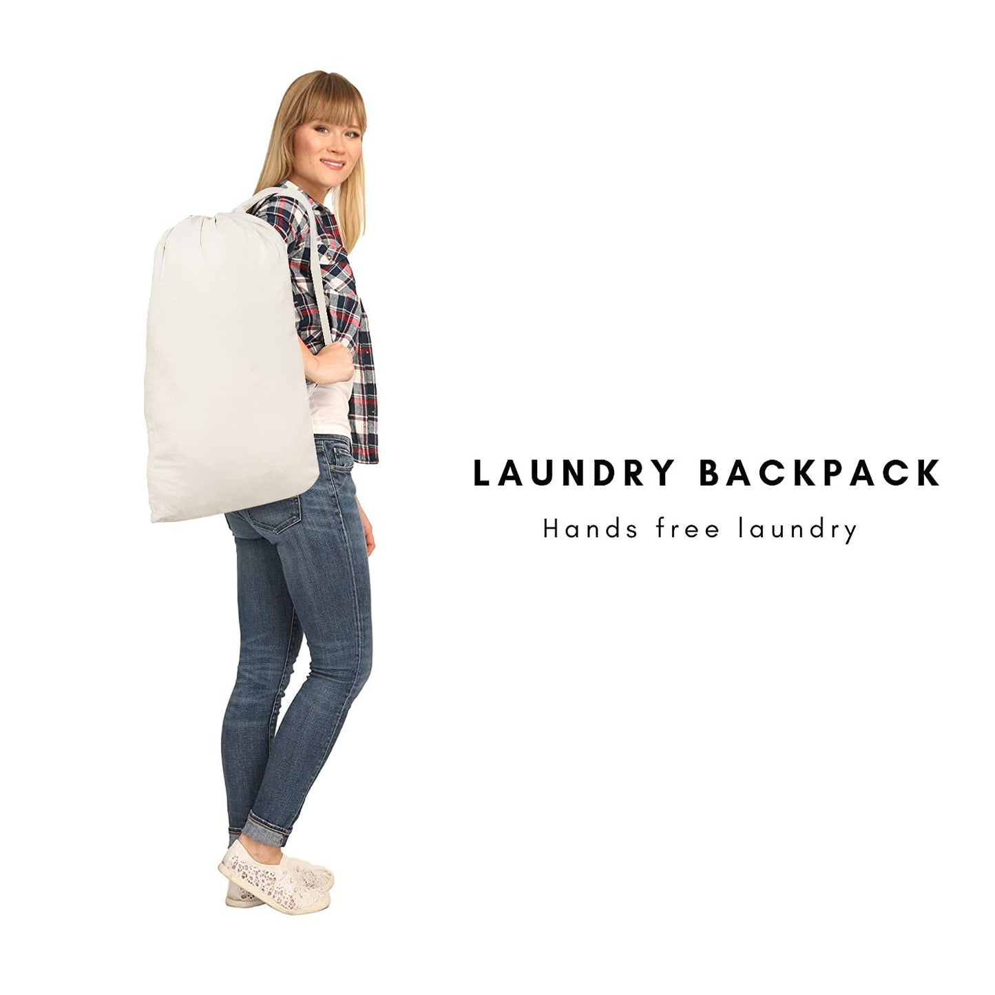 Sweet Needle 2 Pack Premium Canvas Laundry Bag with Shoulder Strap, 75x56 CM 40L - 100% Cotton, Fabric Weave Durable, Drawstring with Cord-Lock, Machine Washable Laundry Liner for Laundry Hampers