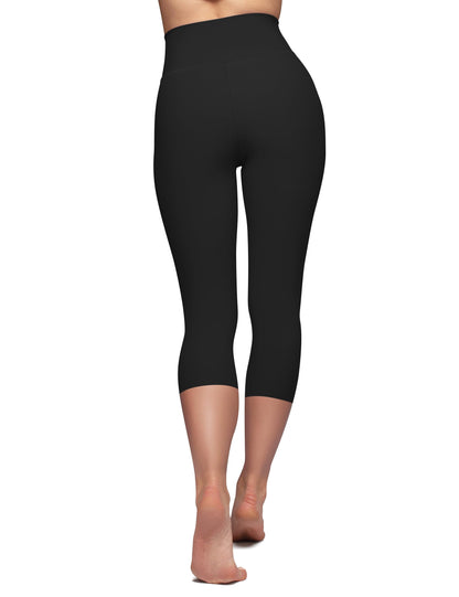 High Waisted Capri Leggings for Women - Tummy Control Soft Yoga Pants for Workout Running No See Through Plus Size Black