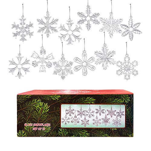 Style Glass Clear Glass Snowflake Ornament Winter Christmas Tree Hanging Decorations (12 Pieces).