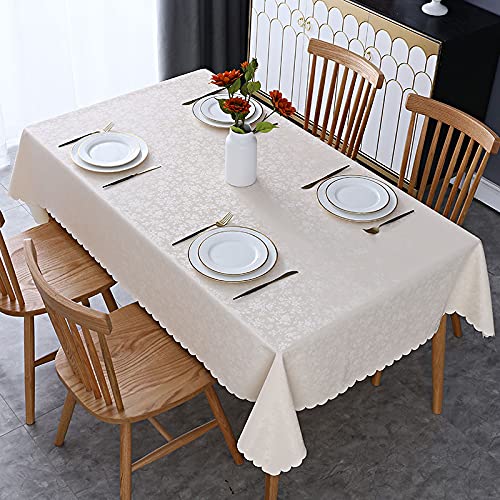 Jeloris Waterproof Vinyl Tablecloth, Square Heavy Plastic Tablecloth, Wipeable Spillproof Oil-Proof Vinyl Table Cover for Kitchen Dining Room (Beige, 60" x 60")