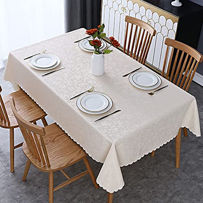Jeloris Waterproof Vinyl Tablecloth, Square Heavy Plastic Tablecloth, Wipeable Spillproof Oil-Proof Vinyl Table Cover for Kitchen Dining Room (Beige, 60" x 60")