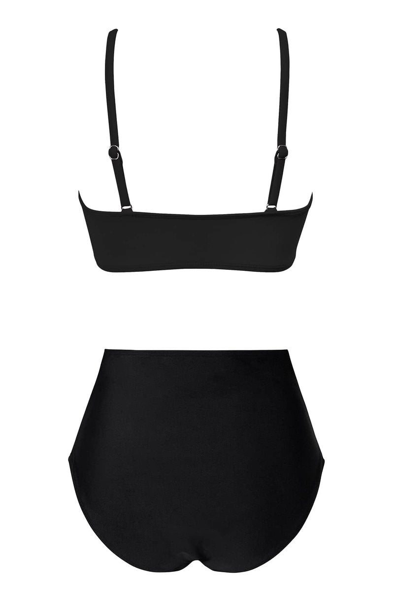 Amy Babe Women's High Waisted Bikini Sets Push Up Twist Front Spaghetti Straps Ruched Two Piece Swimsuit Bathing Suit Black (Medium)