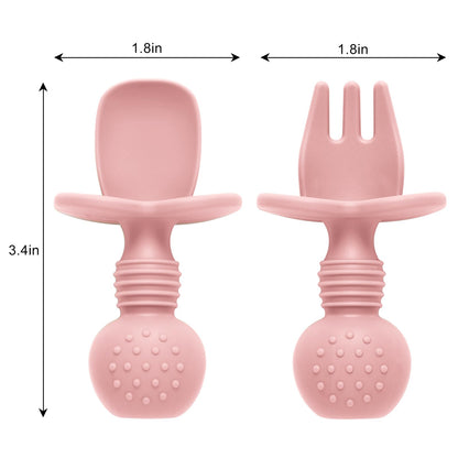 Eascrozn Silicone Feeding Set, 2 Pack Divided Toddler Plates with Suction, 2 Pack Utensils - Spoons & Forks, BPA Free, Baby Led Weaning Supplies