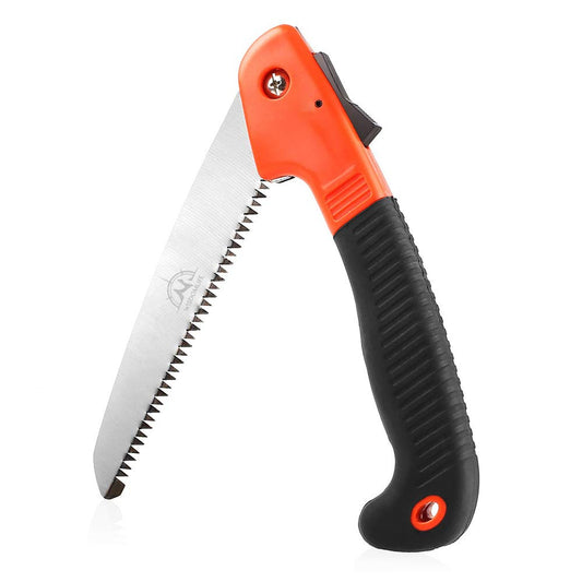 Folding Pruning Saw, Premium Folding Hand Saw with Secure Lock Comfort Soft Grip for Garden or Tree Pruning, Camping, Wood Working(Orange+Black)