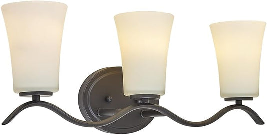 3 Light Bathroom Vanity Light Fixture, Oil Rubbed Bronze Vanity Light Fixtures with Milky White Glass Shade, Modern Bathroom Wall Sconces Lights Over Mirror