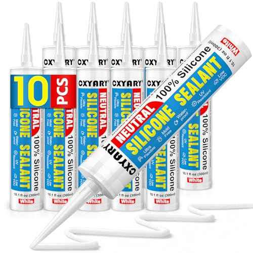 Silicone Caulk & Sealant White, 10 Pack - 100% Waterproof Silicone Sealant, Silicone Caulking for Kitchen and Bathroom, Toilet, Sink, Window £¦ Door Use, Shrink & Crack Proof (10.1 FL.OZ/300ml)