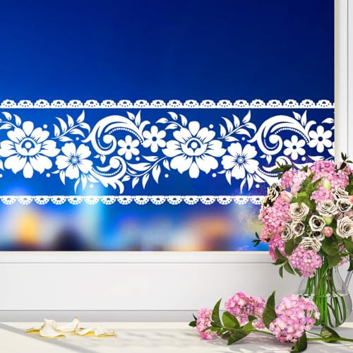 YENHOME Self Adhesive Wallpaper Border Peel and Stick Wall Border Mirror Frame Borders 4" X 32.8" White Lace Floral Wallpaper Peel and Stick Self Adhesive Wall Paper Borders for Bathroom