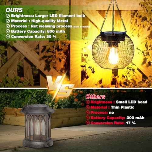 Solar Lanterns Outdoor Waterproof 4 Pack, Upgraded Metal Solar Hanging Lights with Hooks & Auto On/Off, Brighter Warm Outdoor Hanging Lantern Lighting for Porch Garden Yard Pathway Decor