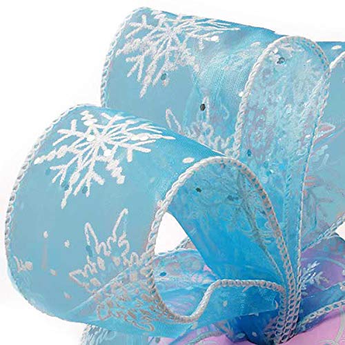 Blue Frozen Snowflake Christmas Ribbon - 2 1/2" x 10 Yards, Glitter, Gift Wrapping, Wreath, Swag, Garland, Presents, Gift Basket, Winter, Tree Decoration