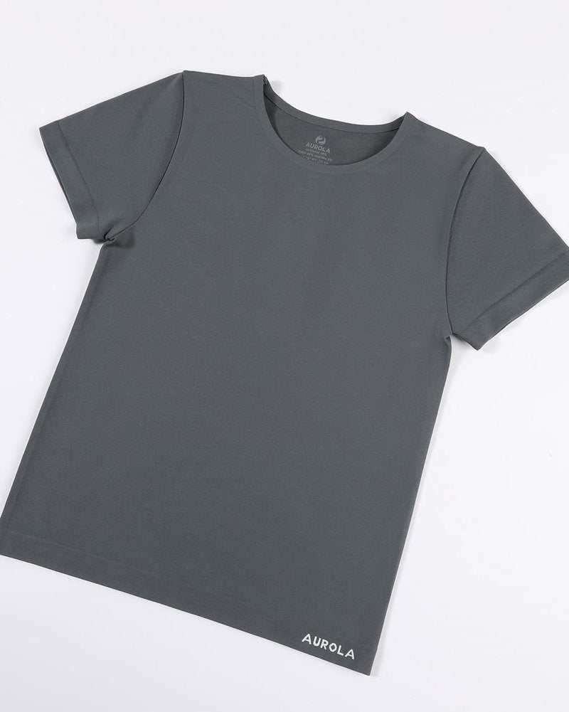 AUROLA Women Essentials Seamless Short Sleeve Fitted Tshirt Gym Workout Athletic Shirts Top Tee Steel Grey