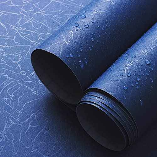 Safiyya Blue Silk Peel and Stick Wallpaper Textured Dark Blue Contact Paper Removable Wallpaper Silk Decorative Self Adhesive Wall Paper Vinyl Rolls 118"x 17.3"