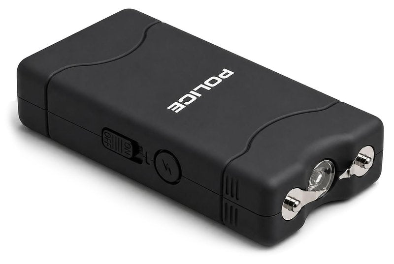 POLICE Stun Gun for Self Defense 800 Mini Rechargeable LED Flashlight Black
