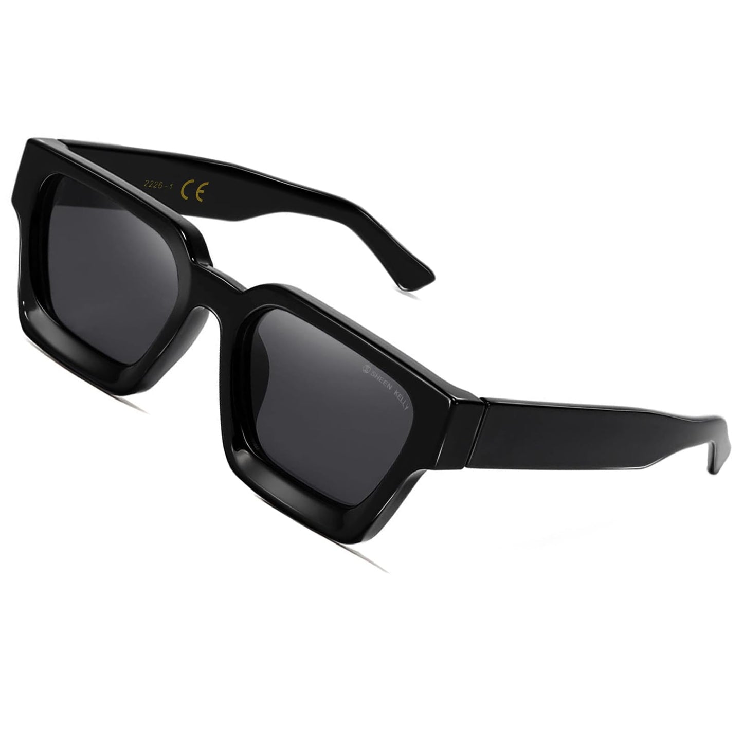 SHEEN KELLY Retro Thick Rectangle Chunky Sunglasses Women Men Trendy Square Black Shades Tortie Frame Fashion 90s Glasses
