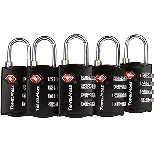 5 Pack TSA Luggage Locks with 4 Digit Combination – Heavy Duty Set Your Own Padlocks for Travel, Baggage, Suitcases & Backpacks - Black