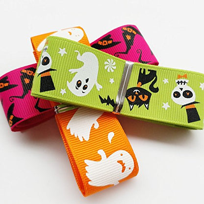 Chenkou Craft 12 Yards 1" 25mm Halloween Grosgrain Ribbon Assorted Wizard Pumpkin Lantern Ghost Spider Skull Castle (1" (25mm) Halloween)