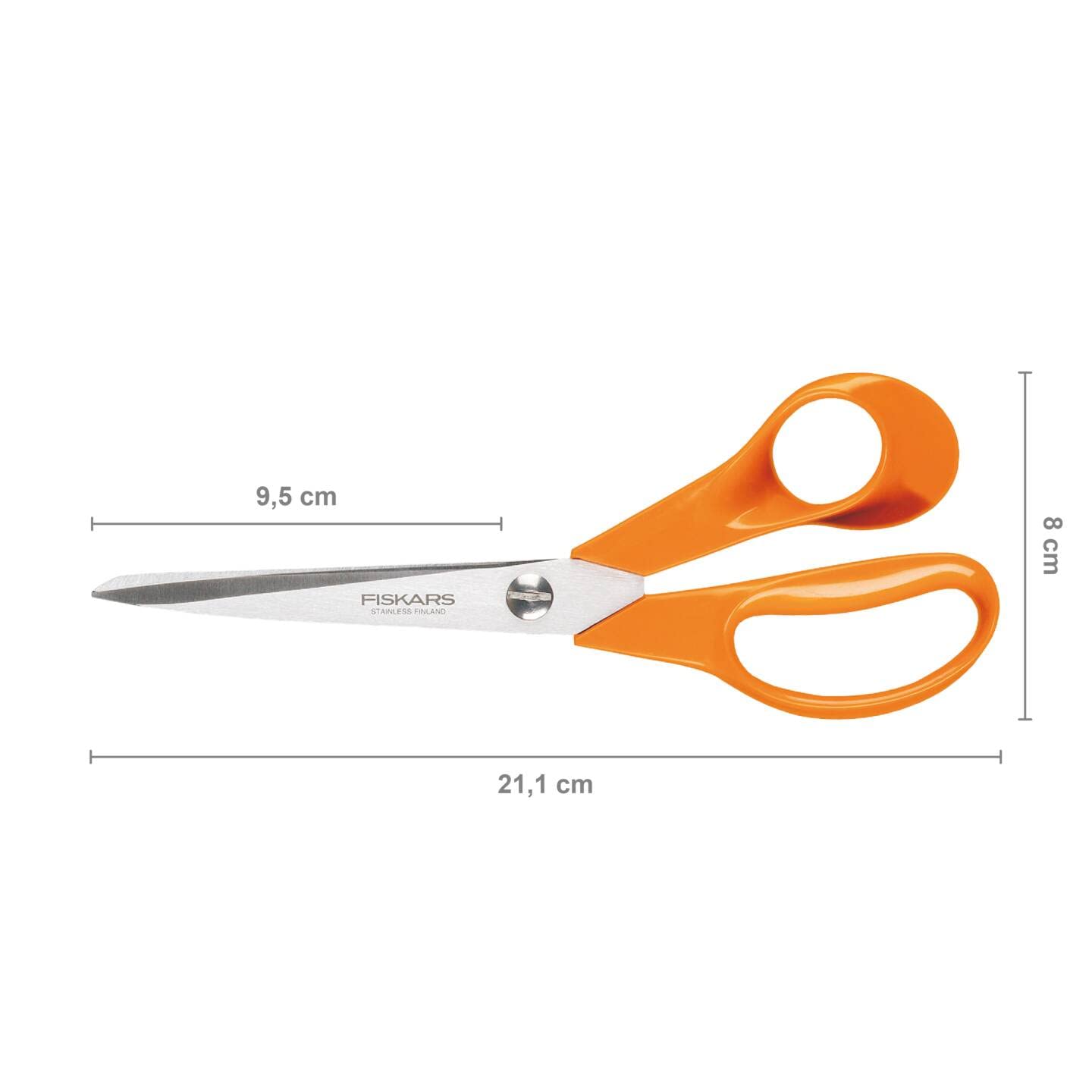 Fiskars Universal Scissors for Handcraft, Sewing and Office Work, Classic, Length: 21 cm, for Right-Handers, Orange, 1005148
