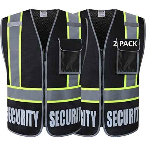 Security Vest for Men Women Reflective Safety Vest with 5 Pockets and Front Zipper Mesh High Visibility Vest Meets ANSI/ISEA 107-2015 Standards (2/Black-22, L)