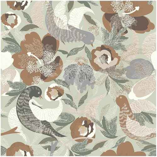 Retro Peel and Stick Waterproof Wallpaper, Boho Vintage Floral Self Adhesive Contact Paper, Brown Renter Friendly Wall Decor with Birds, for Cabinet, Shelf Liner, Kitchen and Bathroom, 17.5¡± x 118¡±