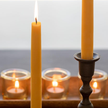 Bluecorn Beeswax 100% Pure Beeswax Taper Candles | Natural Beeswax, Yellow Unscented Tapered | Soy, Paraffin, & Fragrance Free | 8 Inch, Pair - Two Candlesticks