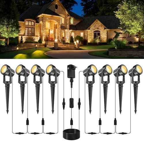 LED Spotlights Outdoor,Low Voltage Landscape Lighting IP65 Waterproof with US Plug, 3000K Warm White Outdoor Spot Lights for Yard Flag Pole House Garden Tree(8-in-1)