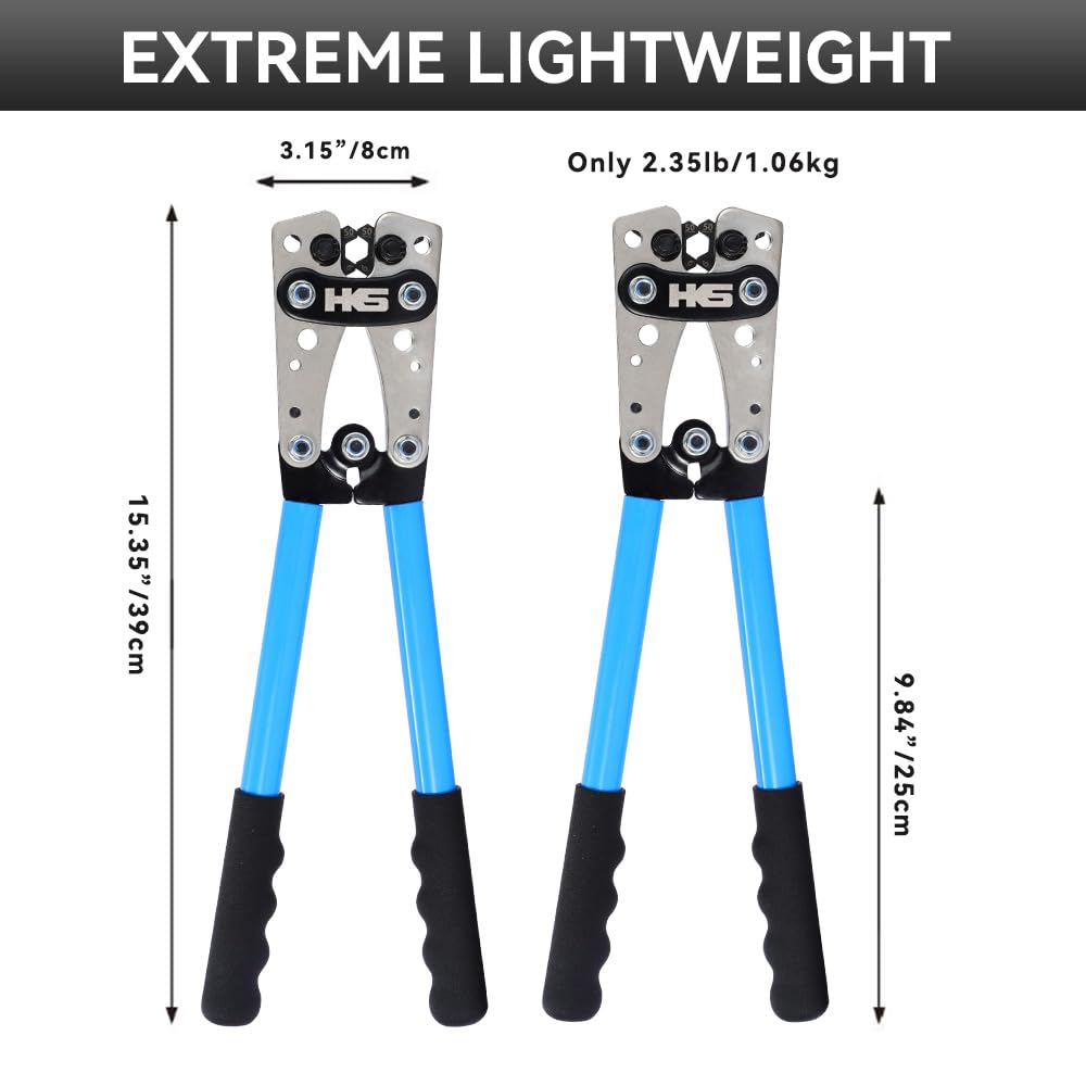 HKS Battery Cable Lug Crimping Tool 10-1 AWG, 60Pcs Copper Ring Terminals & 60Pcs 3:1 Heat Shrink Tubing, Heavy Duty Wire Crimper Set for Battery Cables