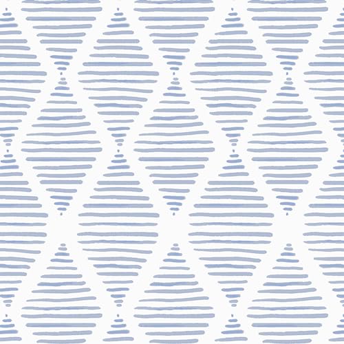 WENMER Geometric Peel & Stick Wallpaper - 17.3' x 118' Blue & White Striped Contact Paper for Restroom & Bedroom