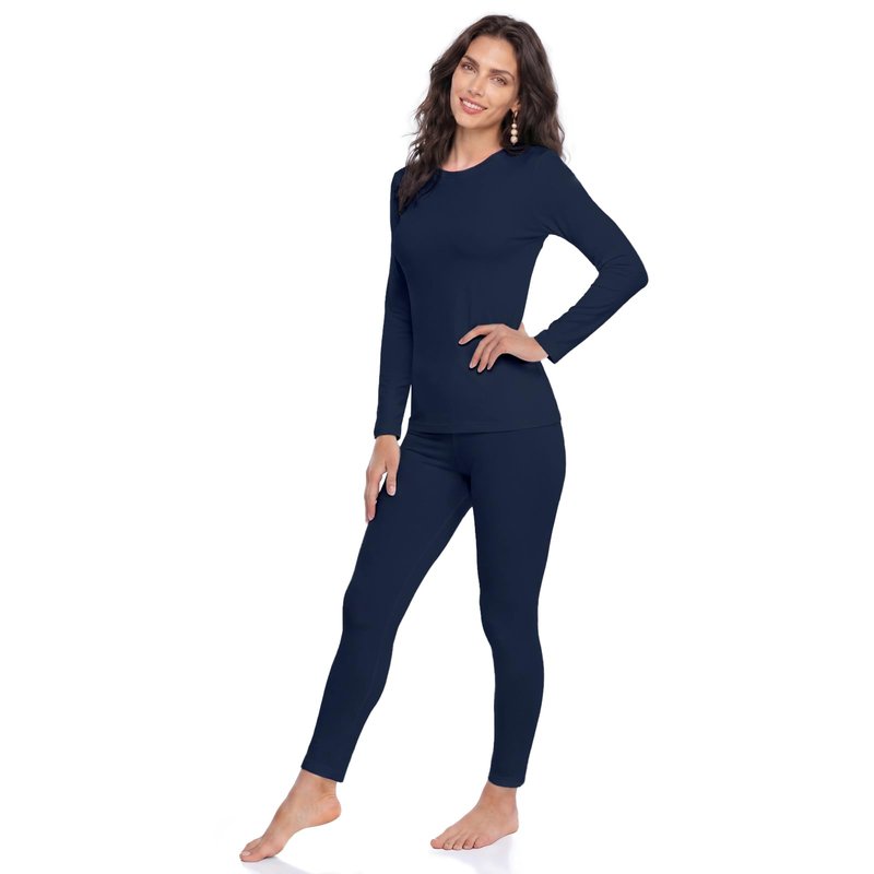 WEERTI Thermal Underwear for Women Long Johns with Fleece Lined Base Layer Women Cold Weather Top Bottom-Navy XL