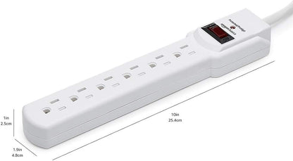 Amazon Basics Rectangle 6-Outlet, 600 Joule Surge Protector Power Strip, 2ft, Small, White, 2-Pack