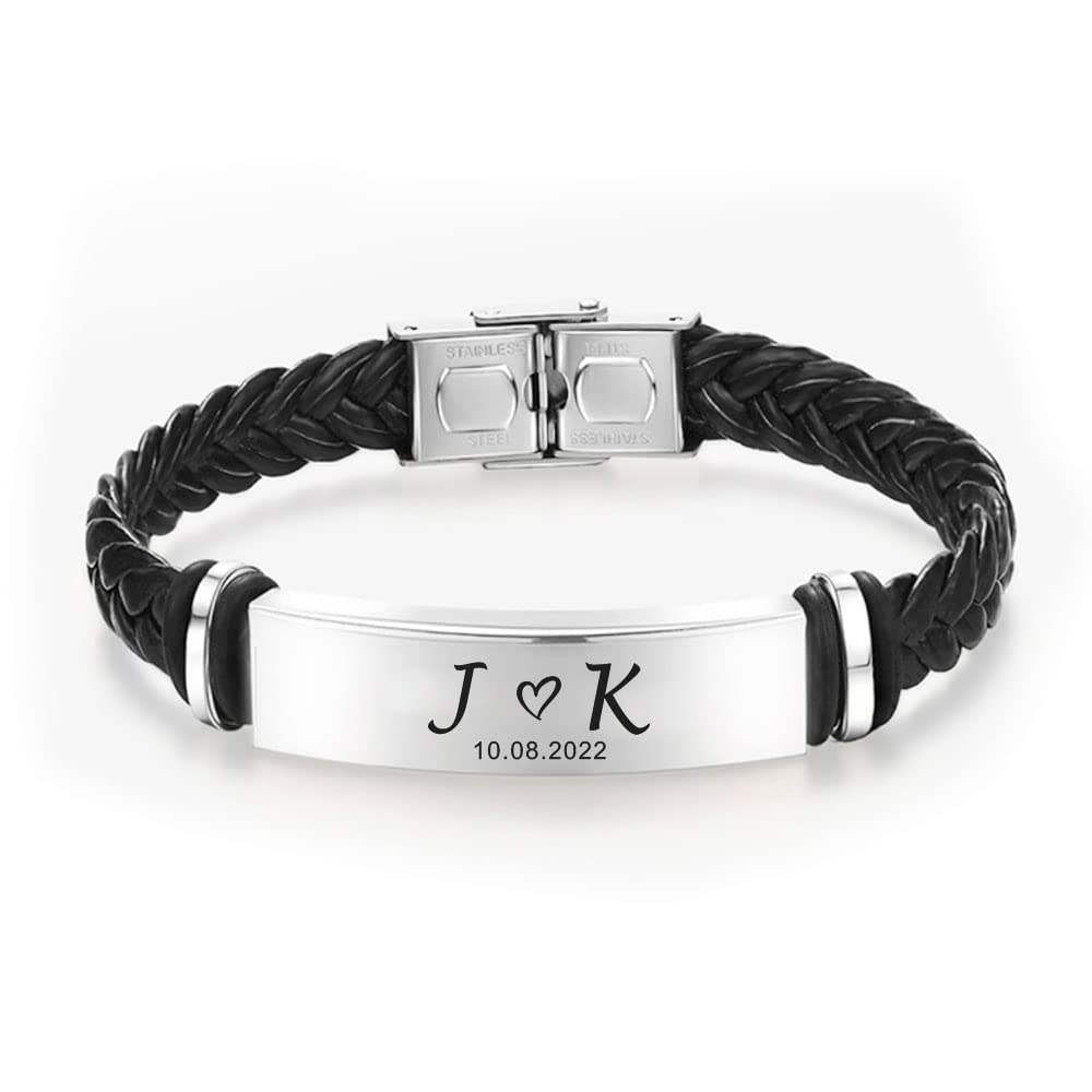 EDSG Valentines Day Gifts for Him Personalized Mens Bracelet Custom Engraved Bracelets for Men Personalized Gifts for Men Boyfriend Husband Dad Birthday Wedding Anniversary(Design 1)