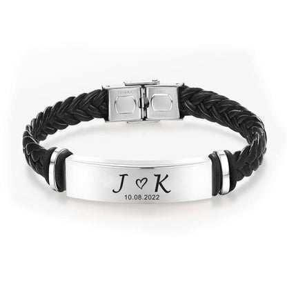 EDSG Valentines Day Gifts for Him Personalized Mens Bracelet Custom Engraved Bracelets for Men Personalized Gifts for Men Boyfriend Husband Dad Birthday Wedding Anniversary(Design 1)