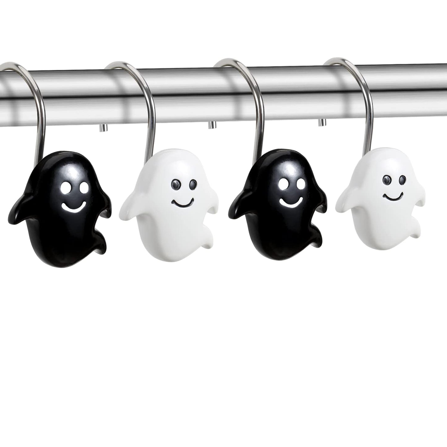 CHICTIE Halloween Shower Curtain Hooks, Black White Nightmare Decorative Shower Rings for Bathroom Shower Curtains Rods,Set of 12 Premium Rust-Resistant Shower Hooks Hangers Cute Spooky Design