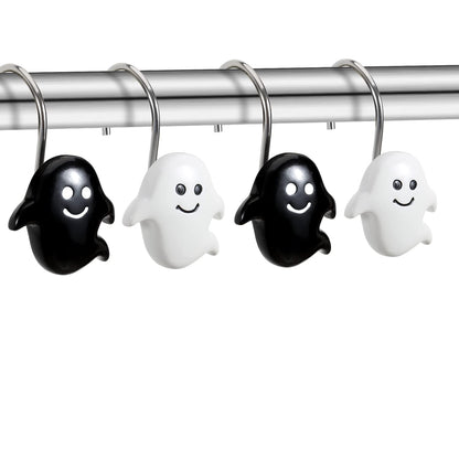 CHICTIE Halloween Shower Curtain Hooks, Black White Nightmare Decorative Shower Rings for Bathroom Shower Curtains Rods,Set of 12 Premium Rust-Resistant Shower Hooks Hangers Cute Spooky Design