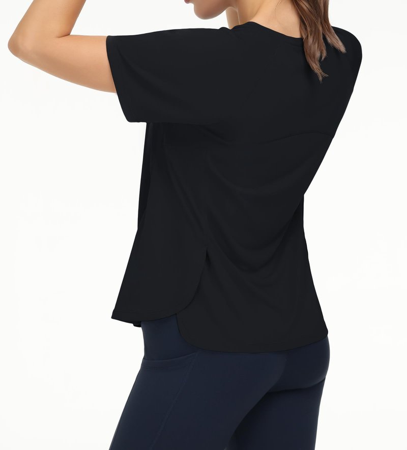 THE GYM PEOPLE Women's Short Sleeve Workout Shirts Breathable Yoga T-Shirts with Side Slits Athletic Tee Tops Black